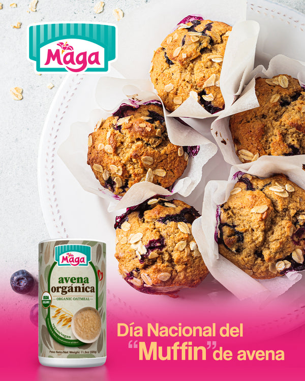 Deliciosa receta de Muffin de Blueberries con Avena Orgánica Maga para el "Día Nacional del Muffin de Avena"